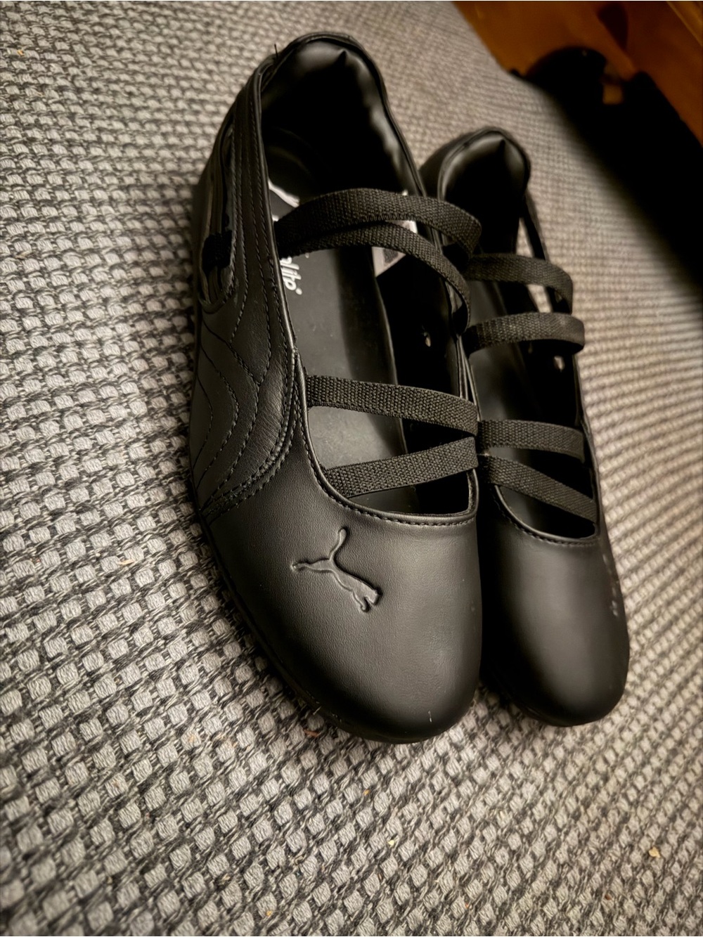 Puma Kids Black Ballet-Style Elastic Strap Shoes